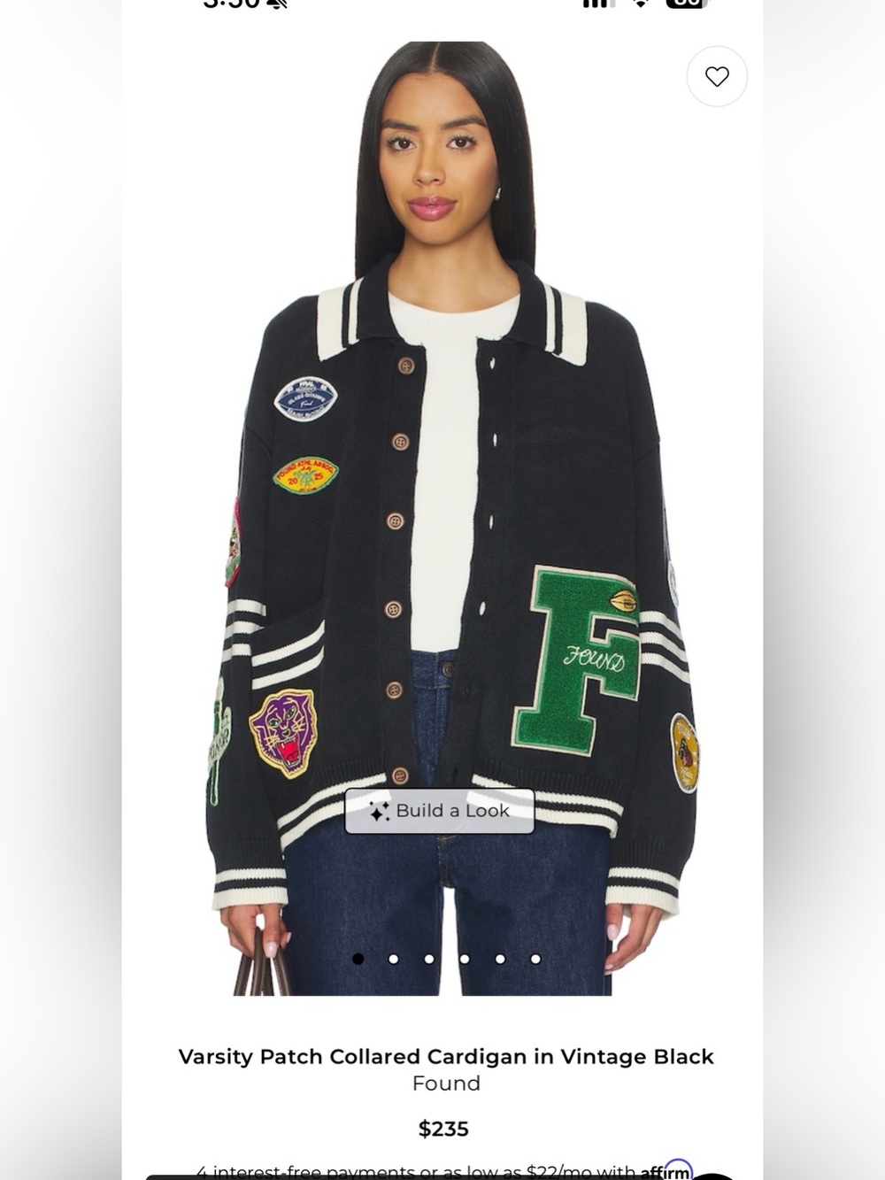 Found Varsity Cardigan with embroidery patches XL EUC